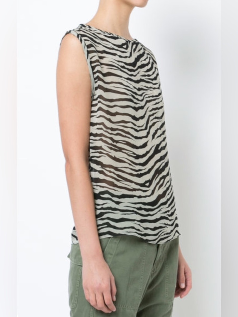Nili Lotan “ Sadie Tank “ Bengal Tiger Sheer Zebra SILK Top Blouse Black Cream M - Picture 2 of 16